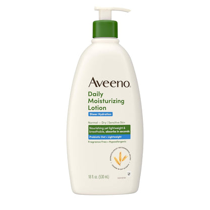 Sheer Hydration Daily Moisturizing Fragrance-Free Lotion with Nourishing Prebiotic Oat, Fast-Absorbing Body Moisturizer for Dry Skin with Lightweight, Breathable Feel, 18 Fl. Oz