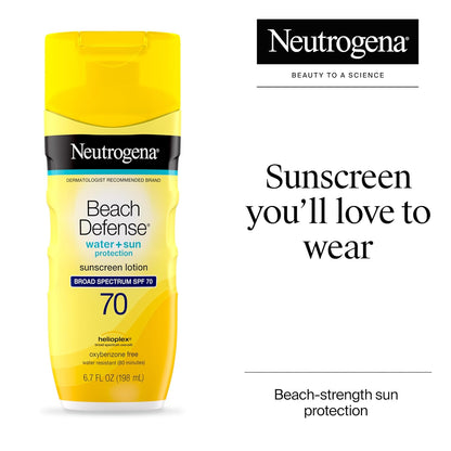 Beach Defense Face and Body Sunscreen Lotion with Broad Spectrum SPF 70, Offers UVA/UVB Protection, Water Resistant and Oil Free Sun Protection, Oxybenzone Free and Fast Drying, 6.5 OZ
