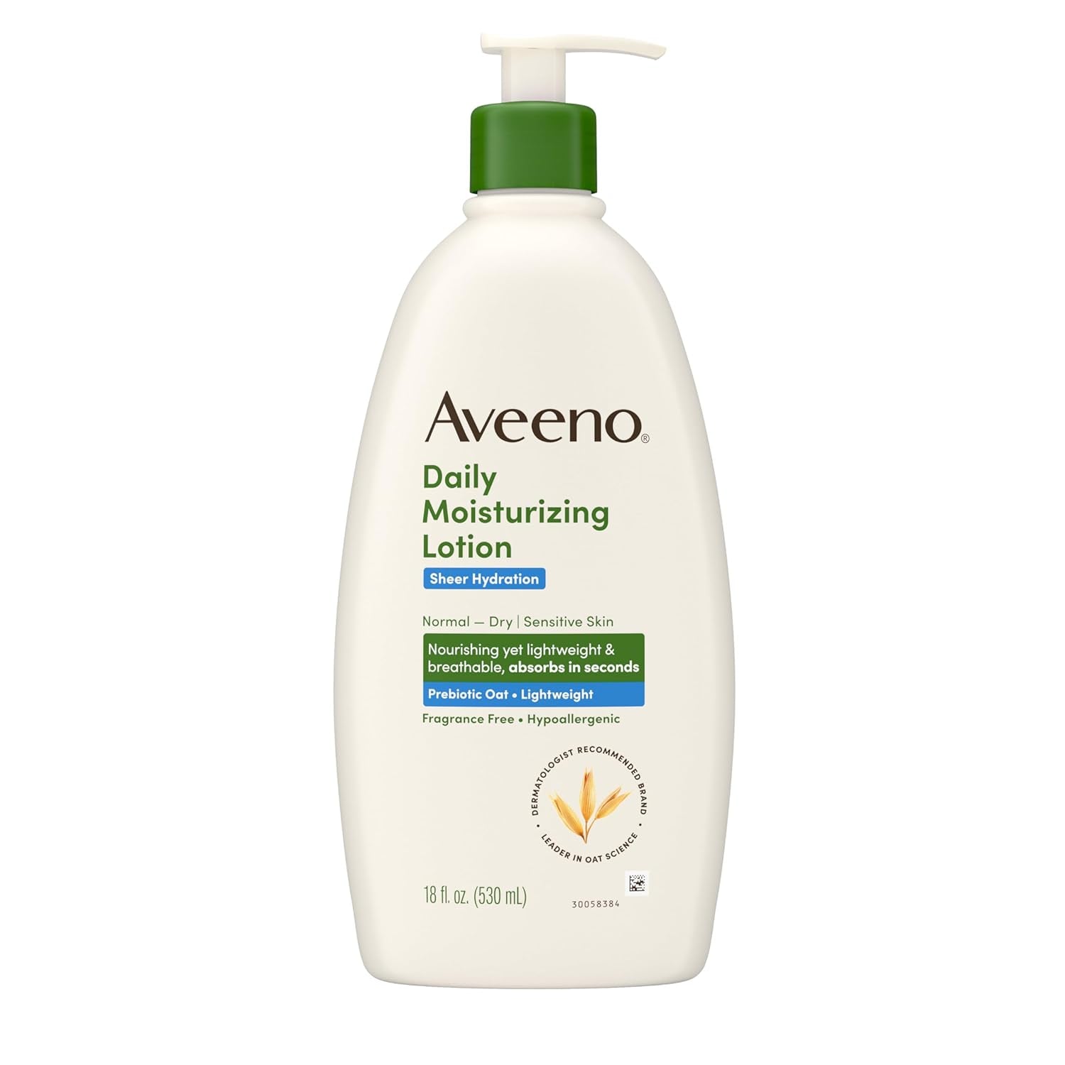 Sheer Hydration Daily Moisturizing Fragrance-Free Lotion with Nourishing Prebiotic Oat, Fast-Absorbing Body Moisturizer for Dry Skin with Lightweight, Breathable Feel, 18 Fl. Oz