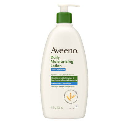Sheer Hydration Daily Moisturizing Fragrance-Free Lotion with Nourishing Prebiotic Oat, Fast-Absorbing Body Moisturizer for Dry Skin with Lightweight, Breathable Feel, 18 Fl. Oz