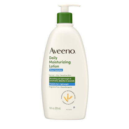 Sheer Hydration Daily Moisturizing Fragrance-Free Lotion with Nourishing Prebiotic Oat, Fast-Absorbing Body Moisturizer for Dry Skin with Lightweight, Breathable Feel, 18 Fl. Oz