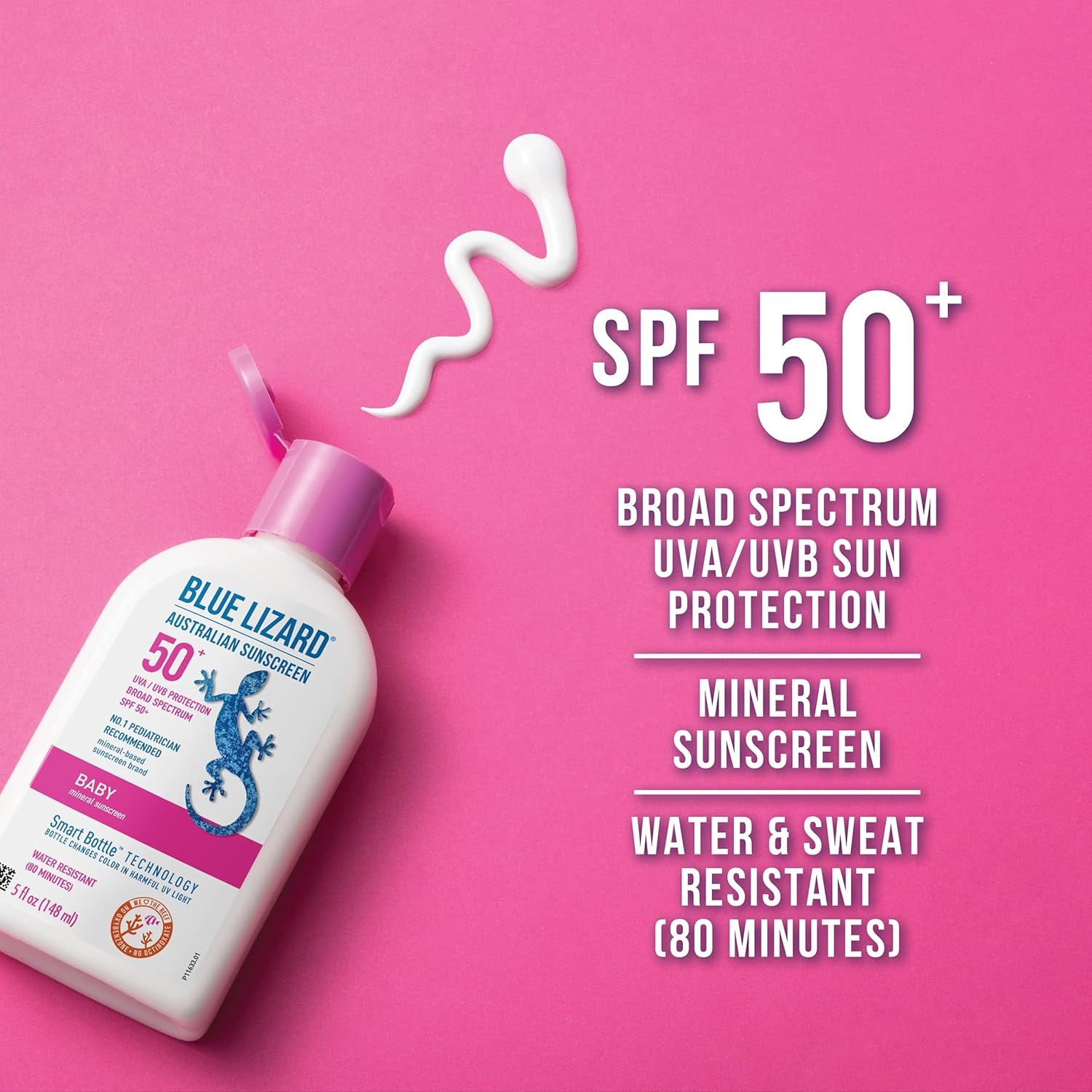 Baby Mineral Sunscreen with Zinc Oxide, Water Resistant, UVA/UVB Protection with Smart Technology - Fragrance Free, Unscented, SPF 50-5 Fl Oz - Bottle