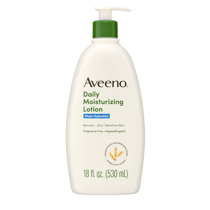 Sheer Hydration Daily Moisturizing Fragrance-Free Lotion with Nourishing Prebiotic Oat, Fast-Absorbing Body Moisturizer for Dry Skin with Lightweight, Breathable Feel, 18 Fl. Oz