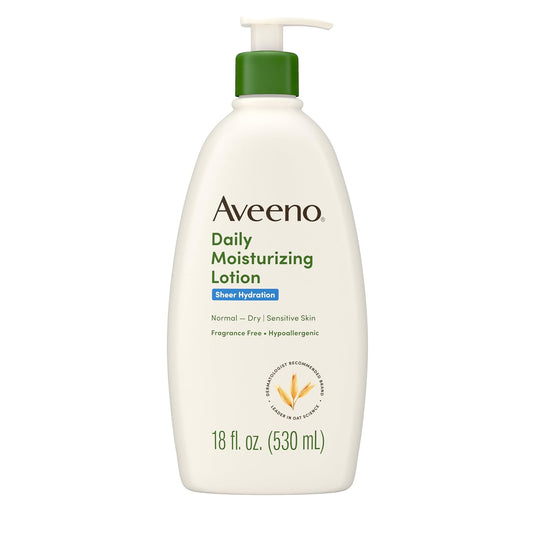 Sheer Hydration Daily Moisturizing Fragrance-Free Lotion with Nourishing Prebiotic Oat, Fast-Absorbing Body Moisturizer for Dry Skin with Lightweight, Breathable Feel, 18 Fl. Oz